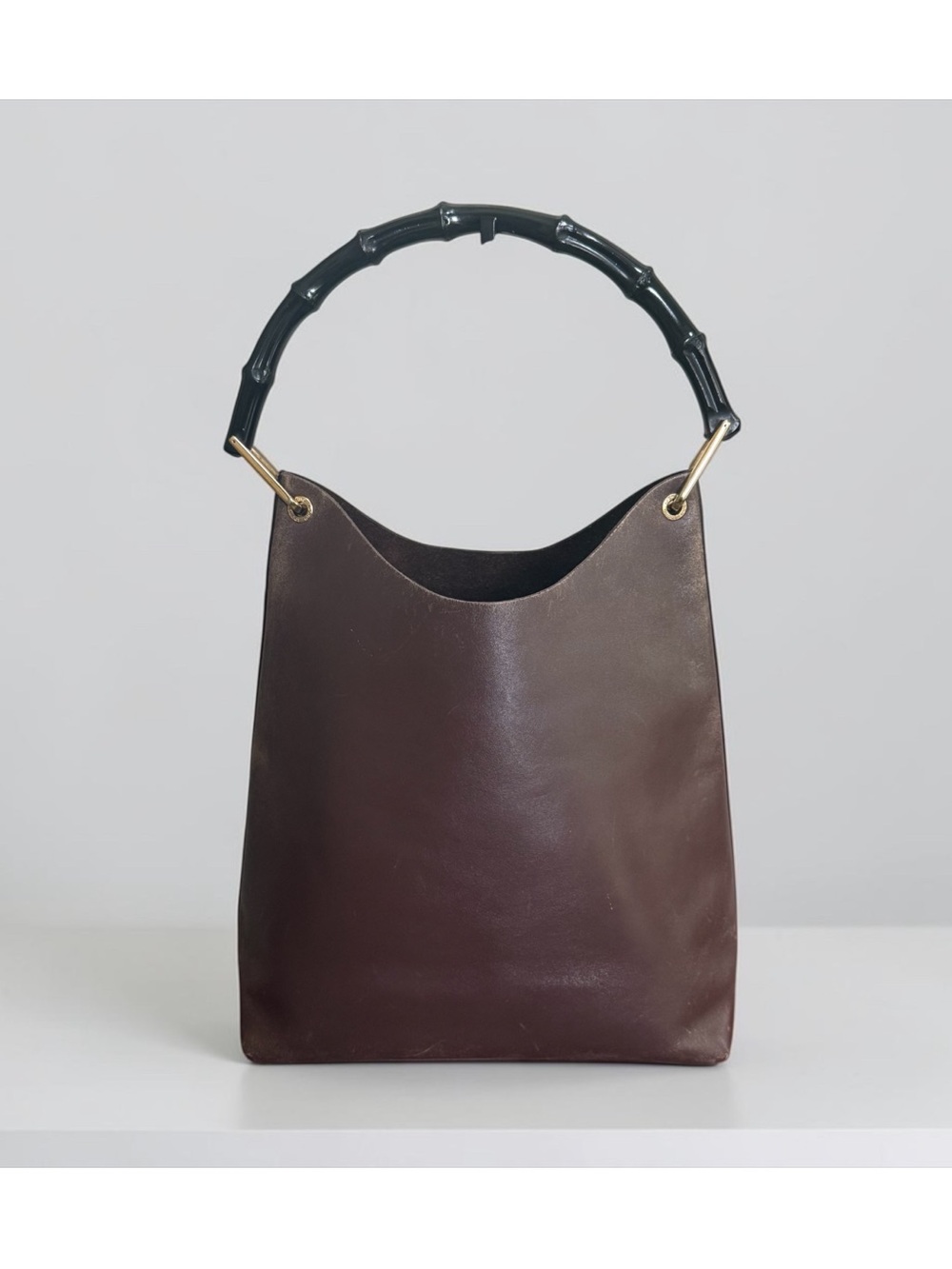 Authenticated Gucci Vintage Brown Leather Bamboo Hobo Tote Bag w/ Pouch! COA! - Picture 5 of 16